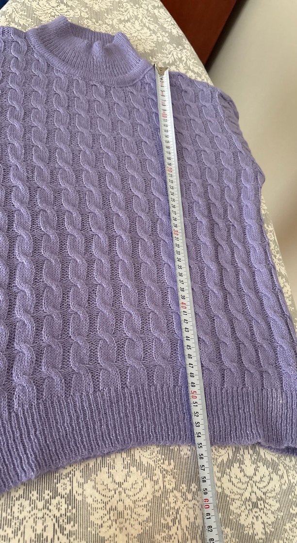 Mor Örgü Boğazlı Kadın Kazak - Görsel 3