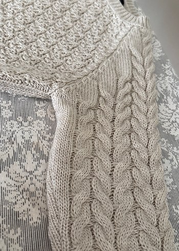 Bej Örgü Kadın Kazak, Yuvarlak Yaka - Görsel 4