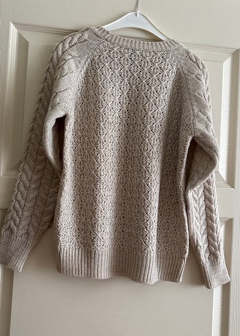 Bej Örgü Kadın Kazak, Yuvarlak Yaka - Görsel 2