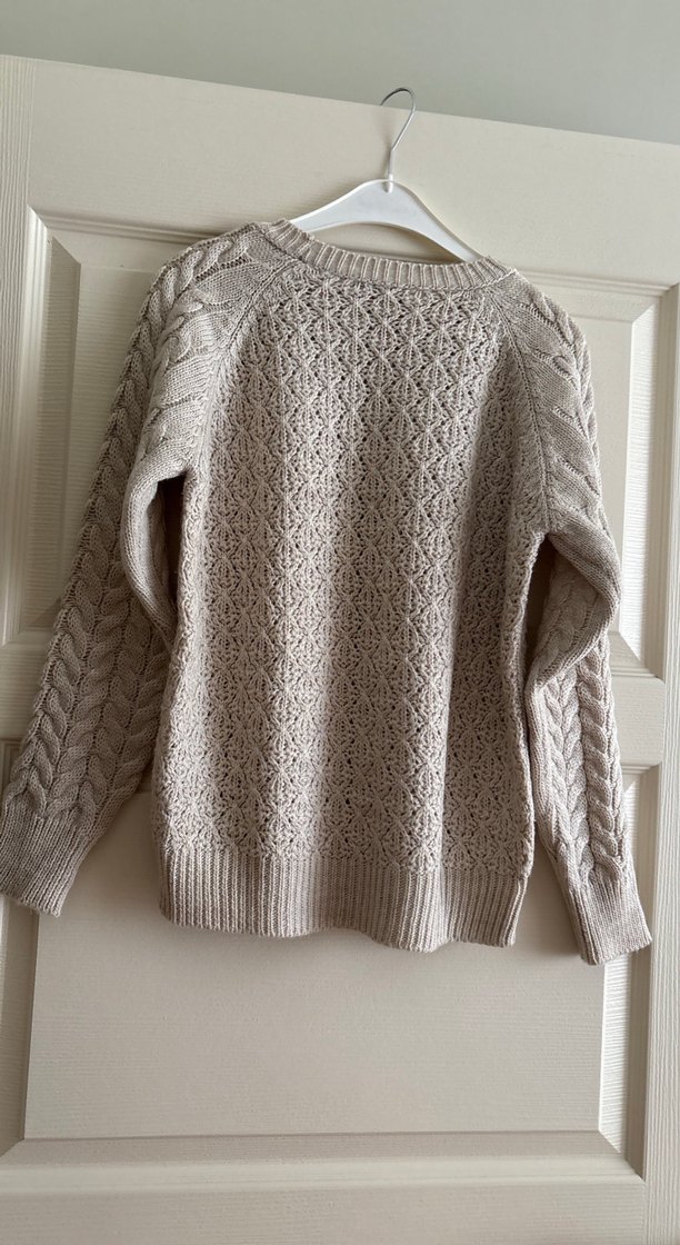 Bej Örgü Kadın Kazak, Yuvarlak Yaka - Görsel 2