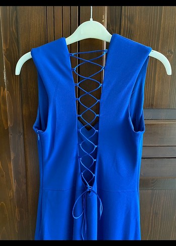 Lacivert Uzun Drapeli Abiye Elbise - Görsel 3