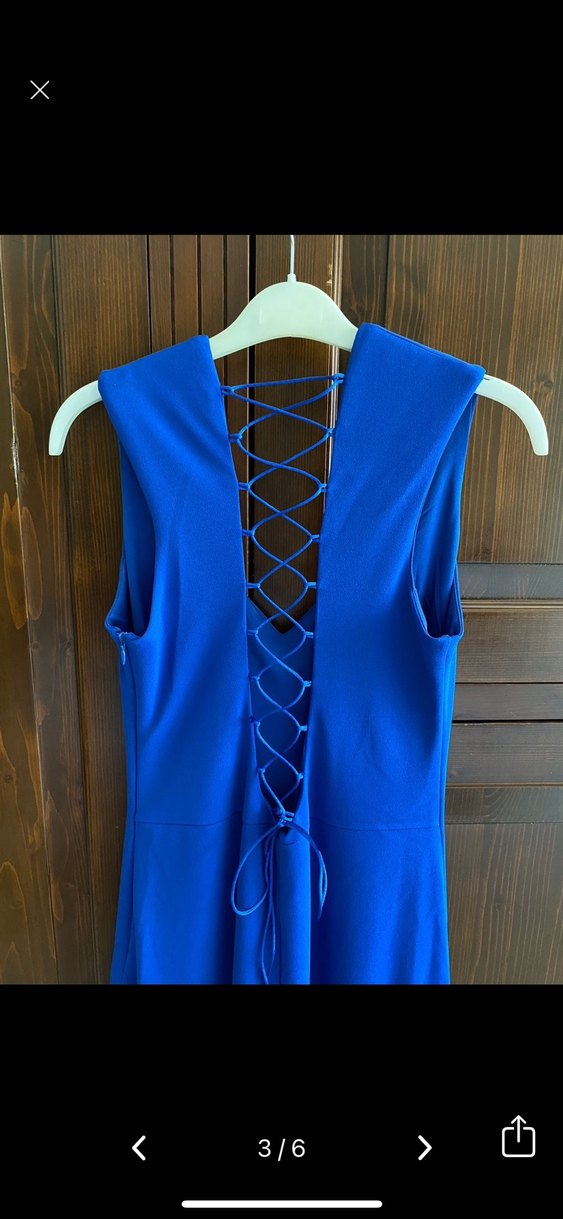 Lacivert Uzun Drapeli Abiye Elbise - Görsel 3