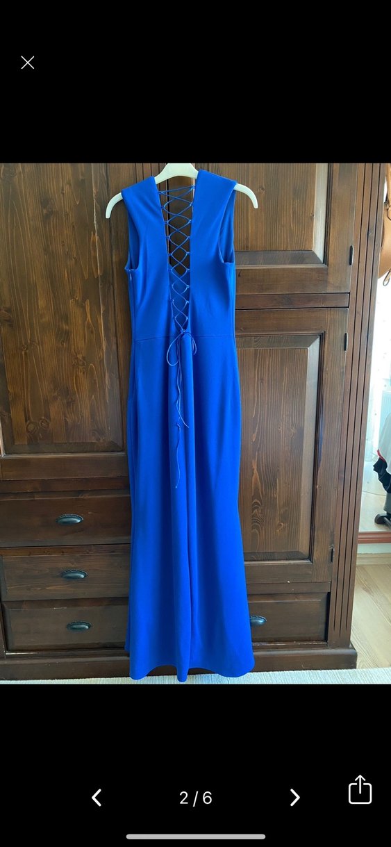 Lacivert Uzun Drapeli Abiye Elbise - Görsel 2