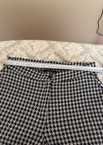 Kadın kaz ayağı desenli bol paça pantalon - Görsel 3