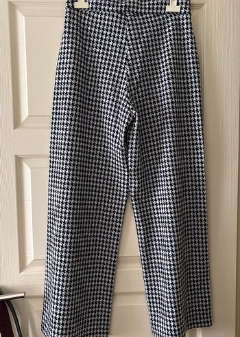 Kadın kaz ayağı desenli bol paça pantalon - Görsel 2