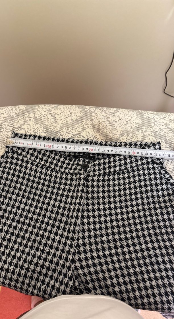 Kadın kaz ayağı desenli bol paça pantalon - Görsel 3