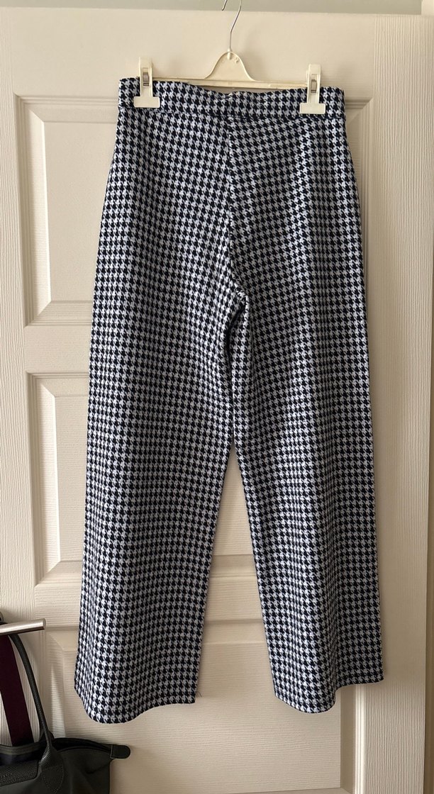 Kadın kaz ayağı desenli bol paça pantalon - Görsel 2