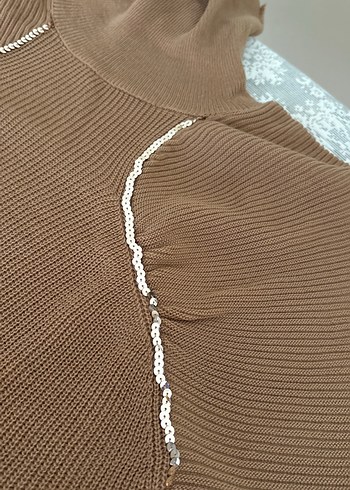 Bej Kadın Boğazlı Triko Kazak - Görsel 4