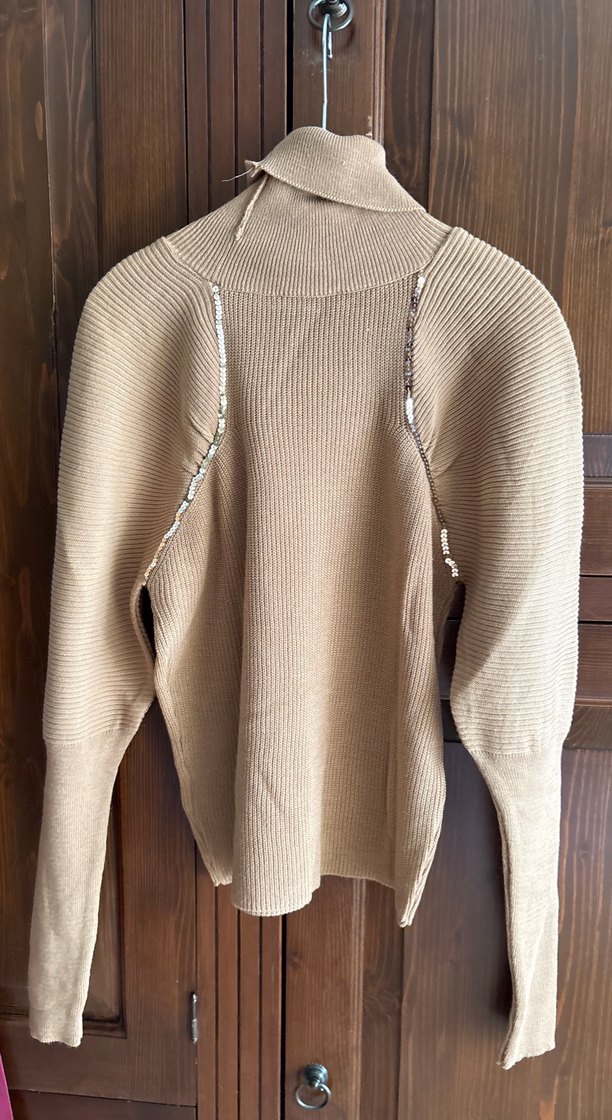 Bej Kadın Boğazlı Triko Kazak - Görsel 2