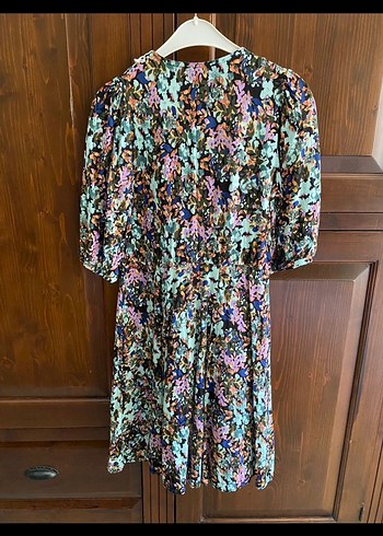 Bohem Çok Renkli Uzun Elbise Dantel Yaka - Görsel 2