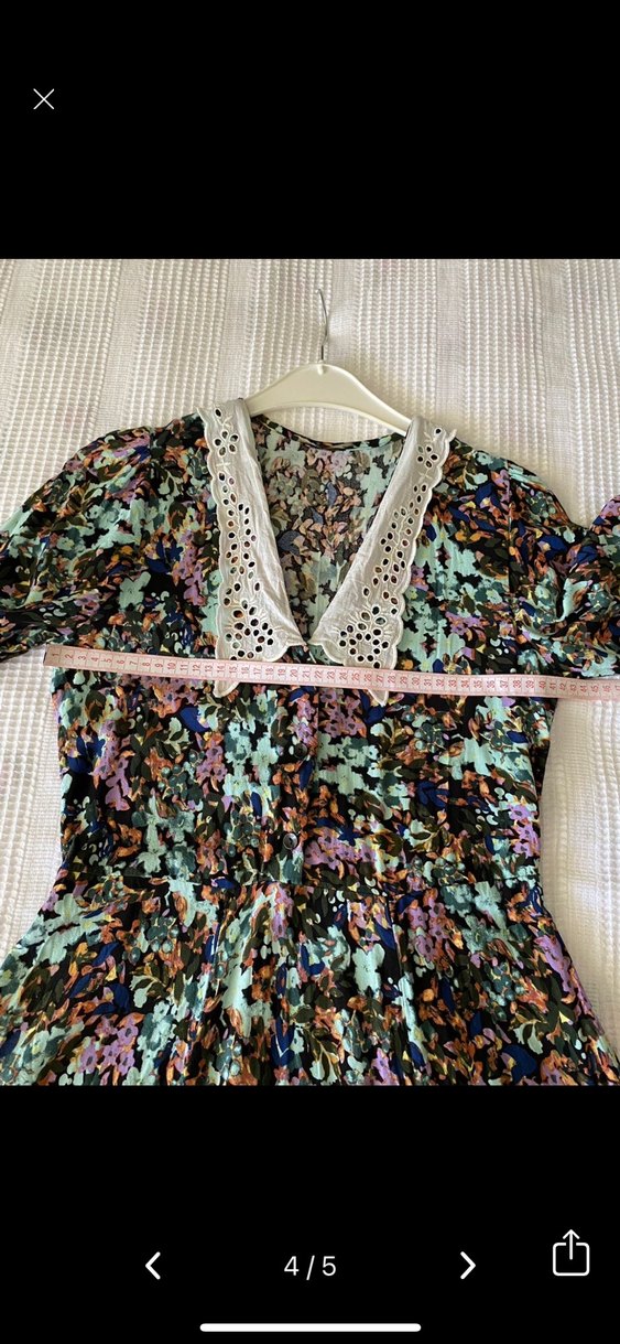 Bohem Çok Renkli Uzun Elbise Dantel Yaka - Görsel 4