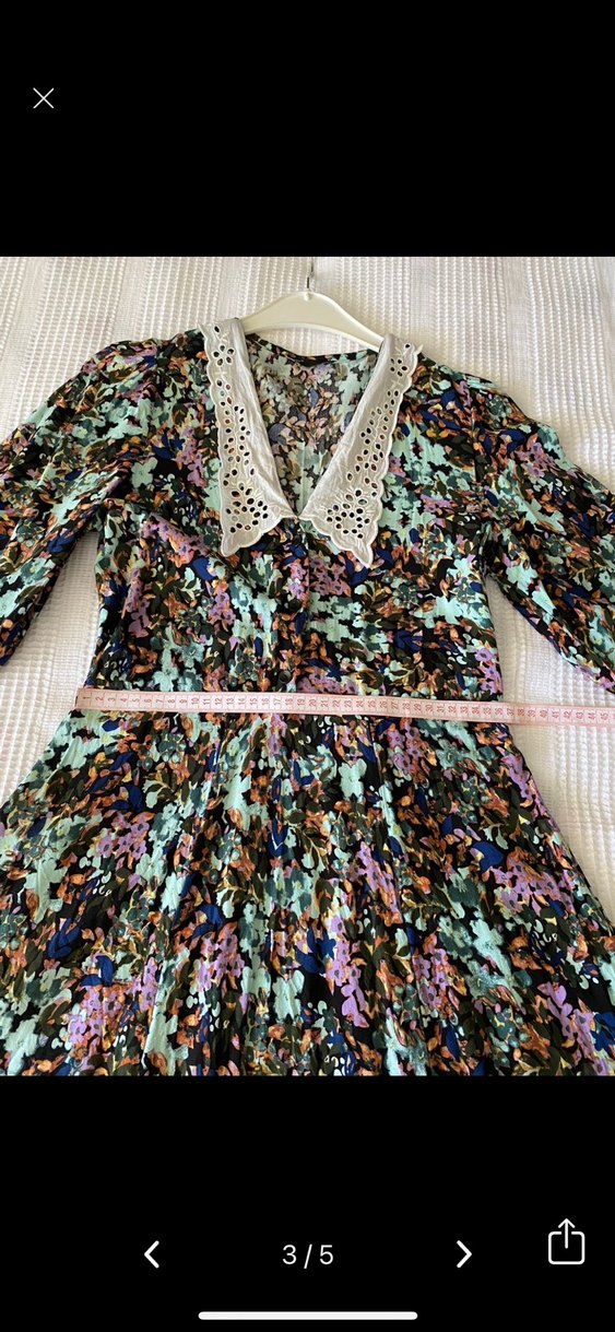 Bohem Çok Renkli Uzun Elbise Dantel Yaka - Görsel 3