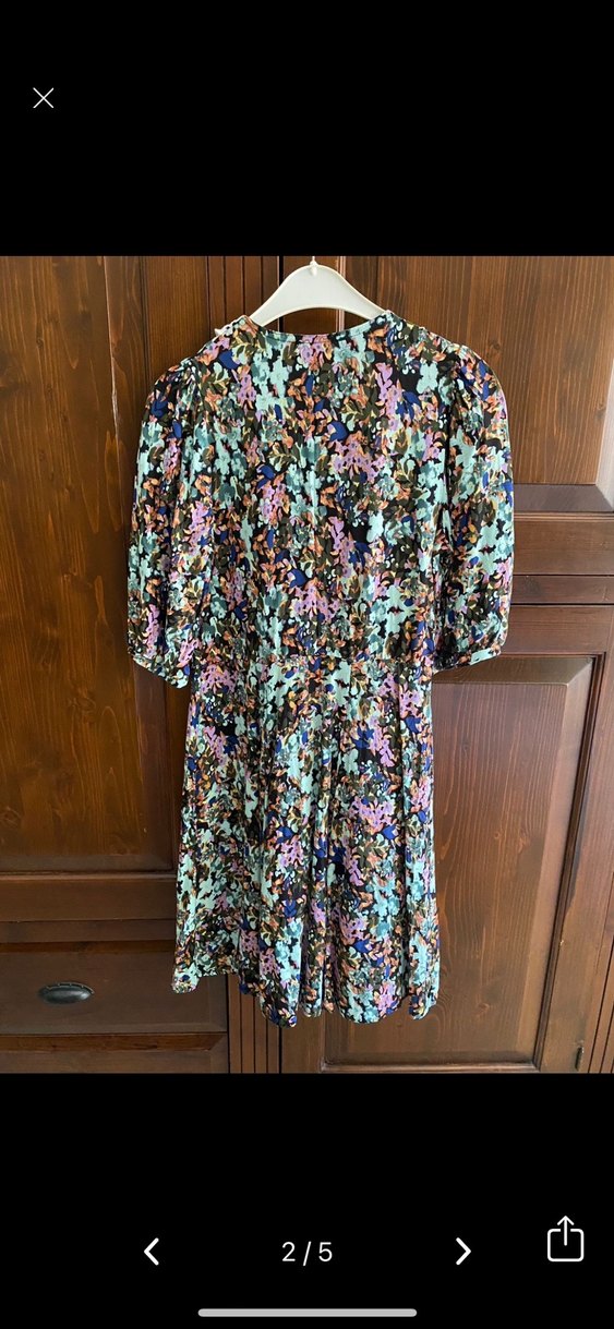 Bohem Çok Renkli Uzun Elbise Dantel Yaka - Görsel 2