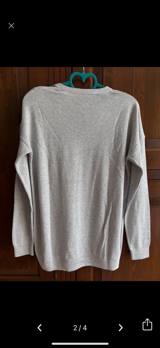 Gri V Yakalı Örgü Kadın Kazak - Görsel 2