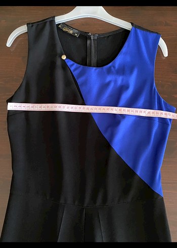 Kadın Lacivert Siyah Uzun Drapeli Tulum - Görsel 4