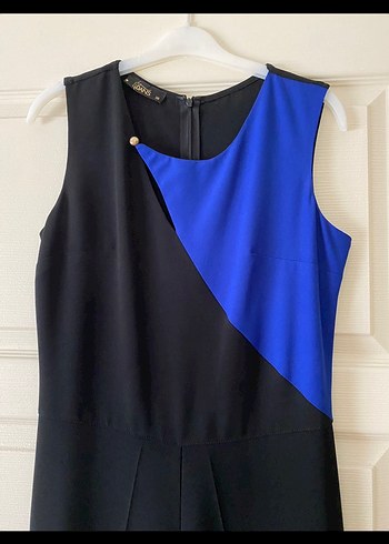 Kadın Lacivert Siyah Uzun Drapeli Tulum - Görsel 3