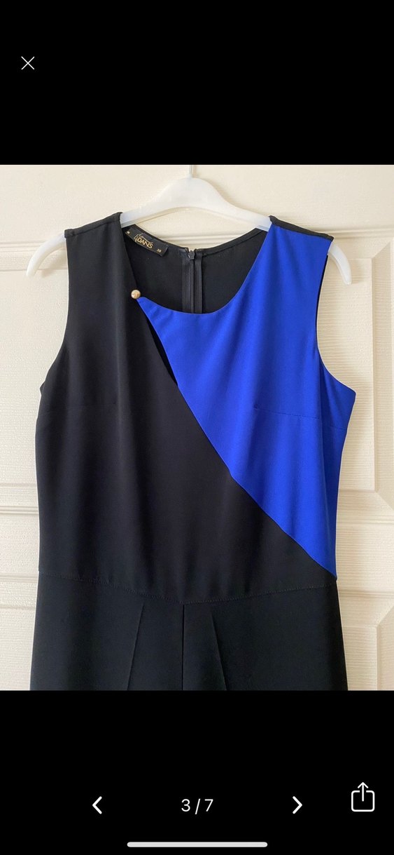 Kadın Lacivert Siyah Uzun Drapeli Tulum - Görsel 3