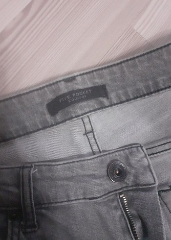 Gri Erkek Denim Pantolon, Kemerli, Normal Kesim - Görsel 2