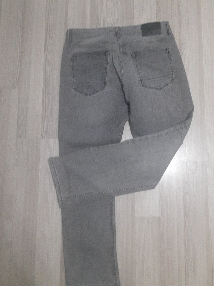 Gri Erkek Denim Pantolon, Kemerli, Normal Kesim - Görsel 5