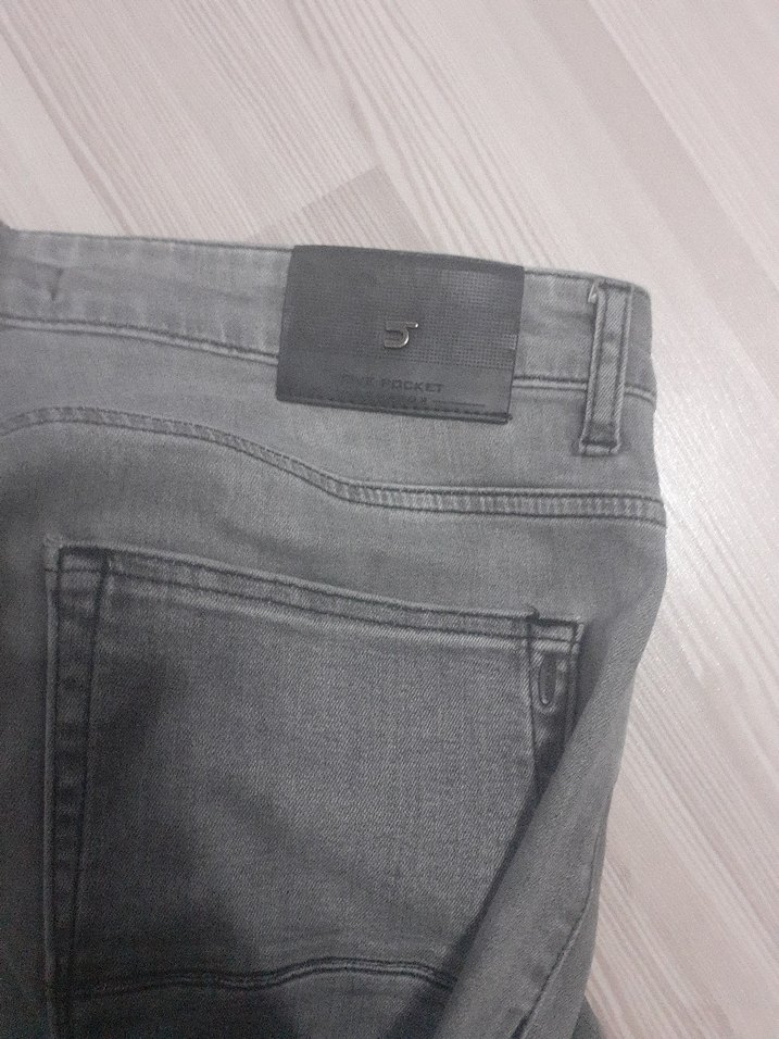 Gri Erkek Denim Pantolon, Kemerli, Normal Kesim - Görsel 4