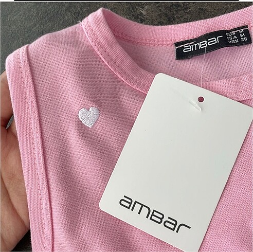 Diğer ambar kolsuz pembe tişört-hediyeli