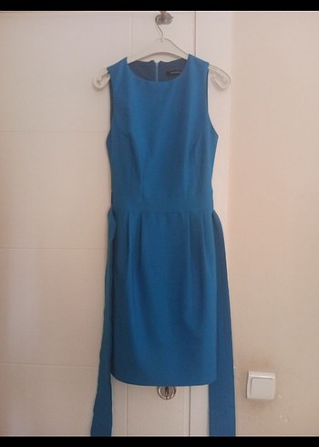 Mavi Kemerli Mini Elbise - Görsel 4