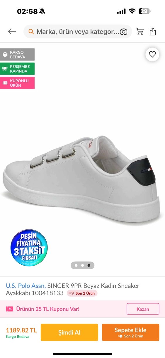 U.S. Polo Assn. Beyaz Kadın Sneaker Velcro - Görsel 3