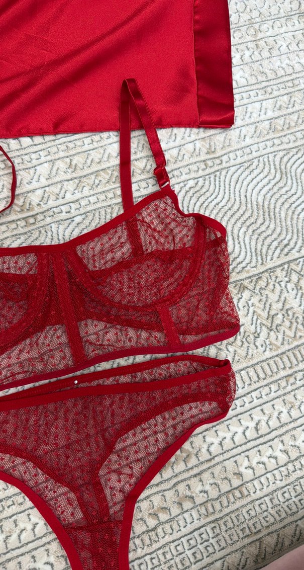 Kadın Kırmızı Uzun Kollu Saten sabahlık - Görsel 5