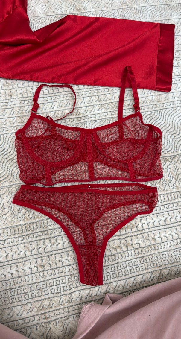 Kadın Kırmızı Uzun Kollu Saten sabahlık - Görsel 4