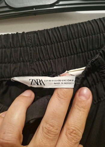 Zara Kadın Siyah Bel Detaylı uzun Kumaş kargo Pantolon