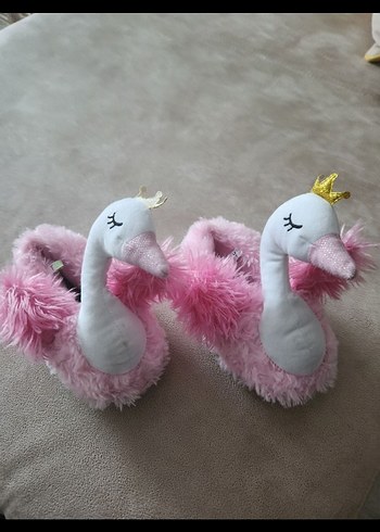 Kızlar için Pembe Kuğu Figürlü Sıcak Terlik - Görsel 2