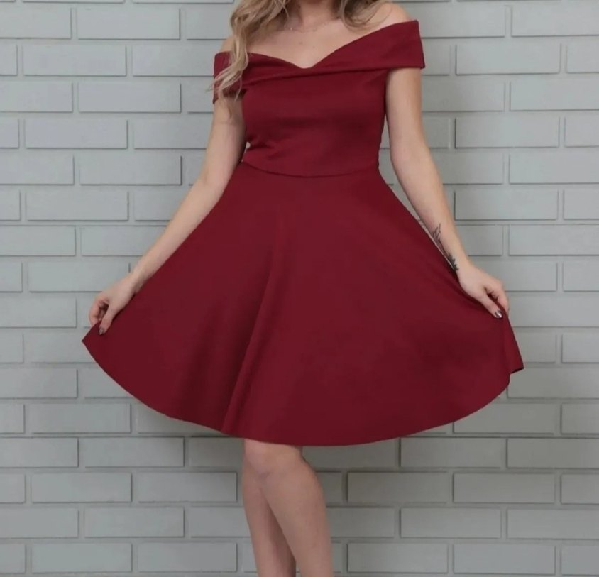 Bordo V Yaka Mini Drapeli Kadın Elbise - Görsel 3