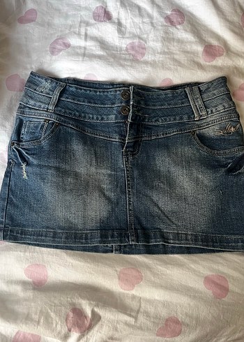 Y2k vintage mini mavi kot etek - Görsel 3