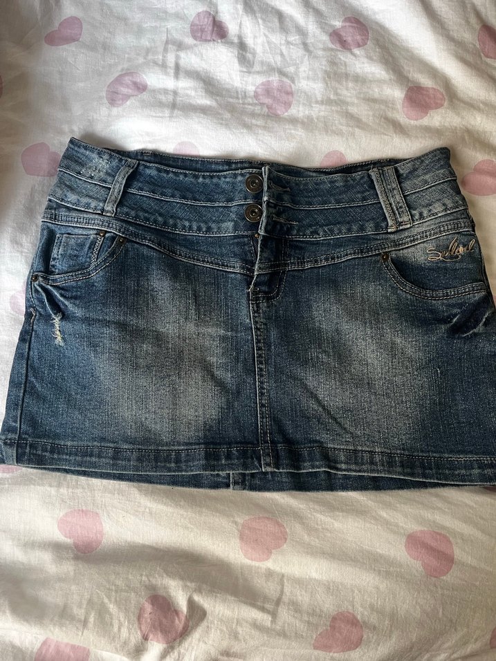 Y2k vintage mini mavi kot etek - Görsel 3