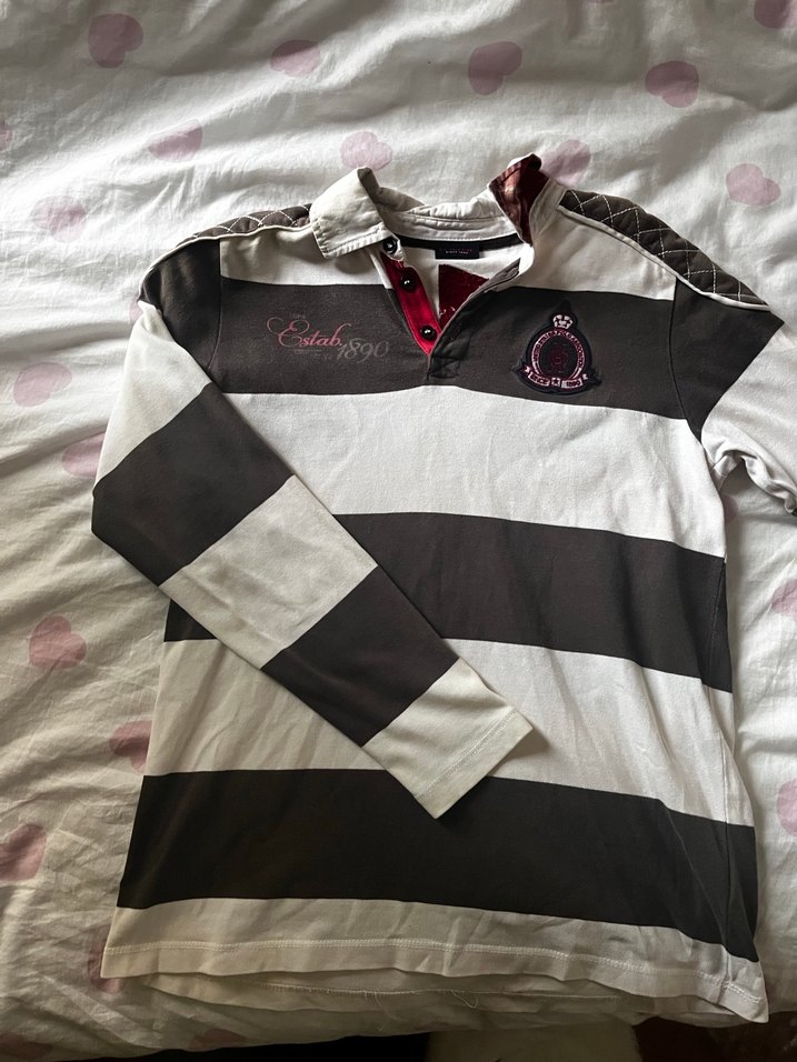 Çizgili yakalı uzun vintage uzun kollu - Görsel 2