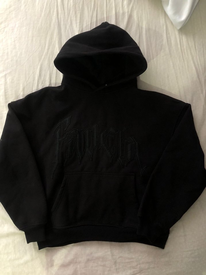 Siyah favela Nakışlı Kapüşonlu Sweatshirt - Görsel 3