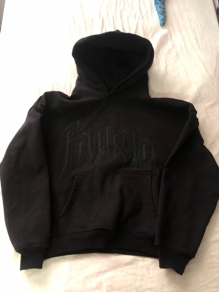 Siyah favela Nakışlı Kapüşonlu Sweatshirt - Görsel 2