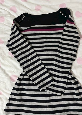 Çizgili Vücuda Oturan Gri Kadın Kazak - Görsel 2