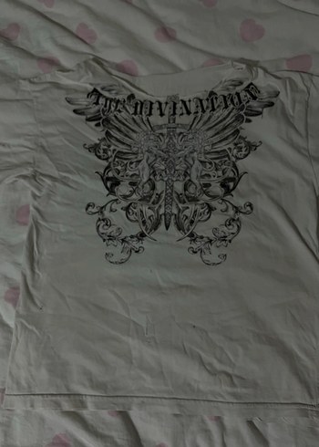 Beyaz Baskılı omzu açık beyaz Tişört - Görsel 2