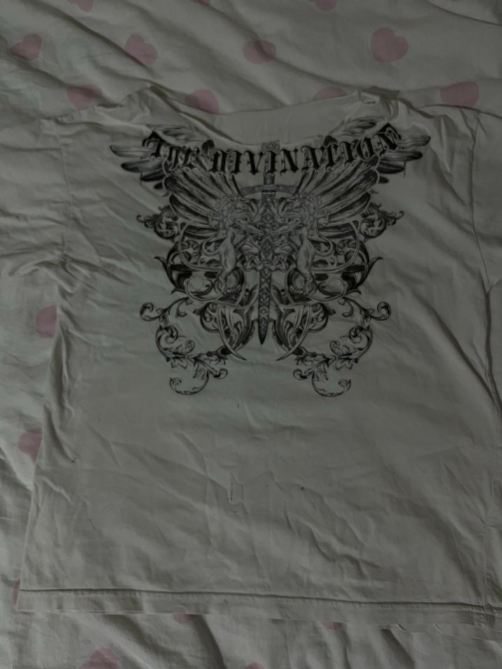 Beyaz Baskılı omzu açık beyaz Tişört - Görsel 2