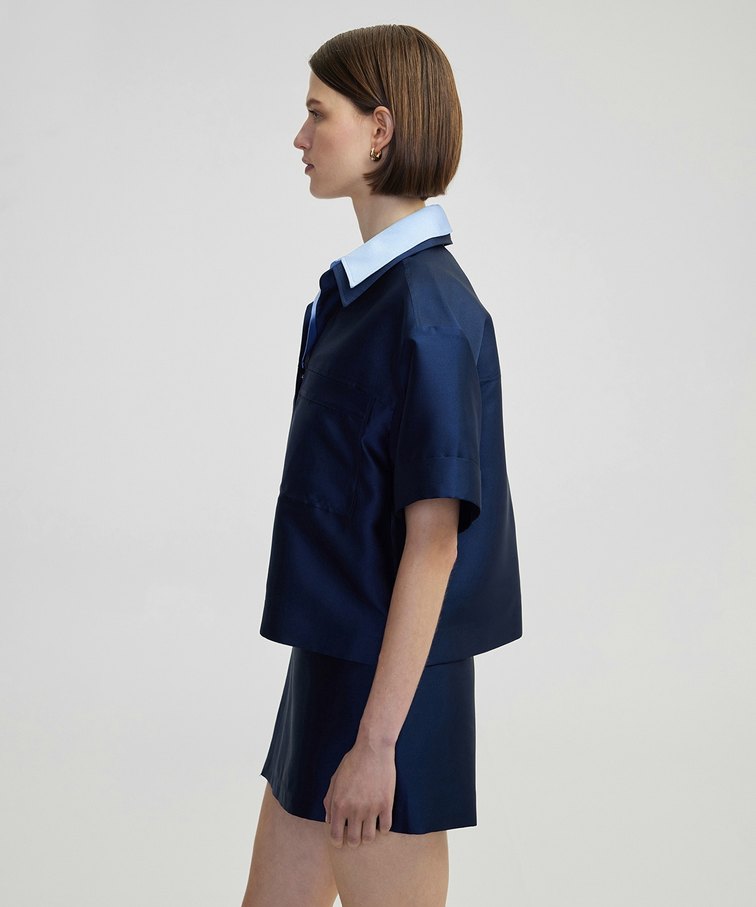 Kısa Kollu Lacivert Denim Gömlek - Görsel 2