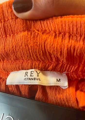 Kadın Turuncu Keten Pilili Bol Paça Pantolon - Görsel 6