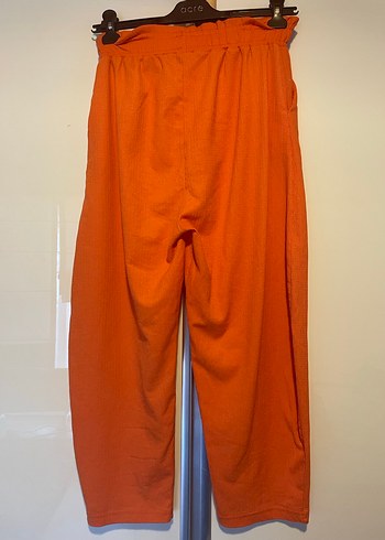 Kadın Turuncu Keten Pilili Bol Paça Pantolon - Görsel 4