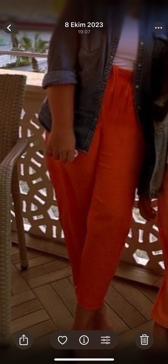 Kadın Turuncu Keten Pilili Bol Paça Pantolon - Görsel 5