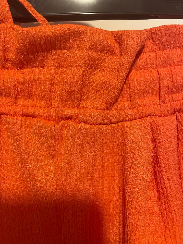 Kadın Turuncu Keten Pilili Bol Paça Pantolon - Görsel 3