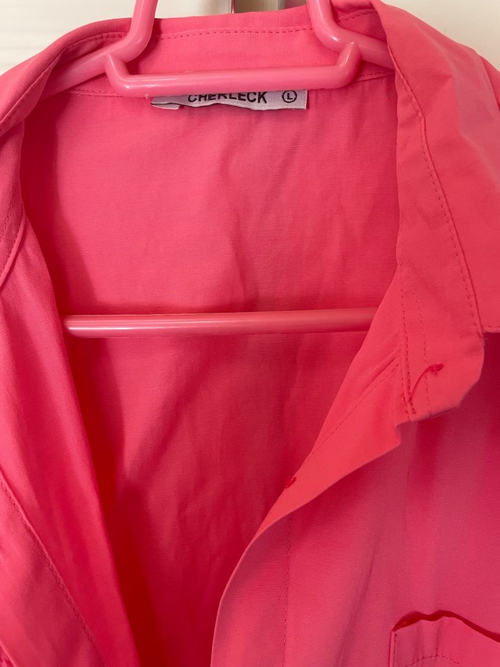 Düğmeli Pembe Kadın  Gömlek - Görsel 3