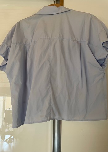 Mavi Kısa Kollu Pamuklu Gömlek - Görsel 6