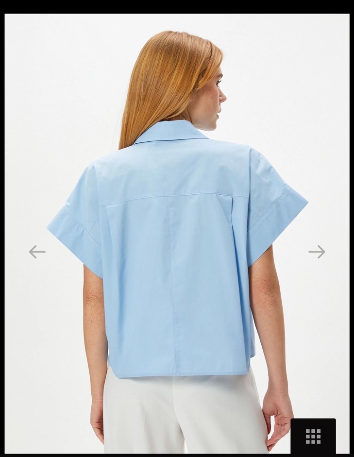 Mavi Kısa Kollu Pamuklu Gömlek - Görsel 2