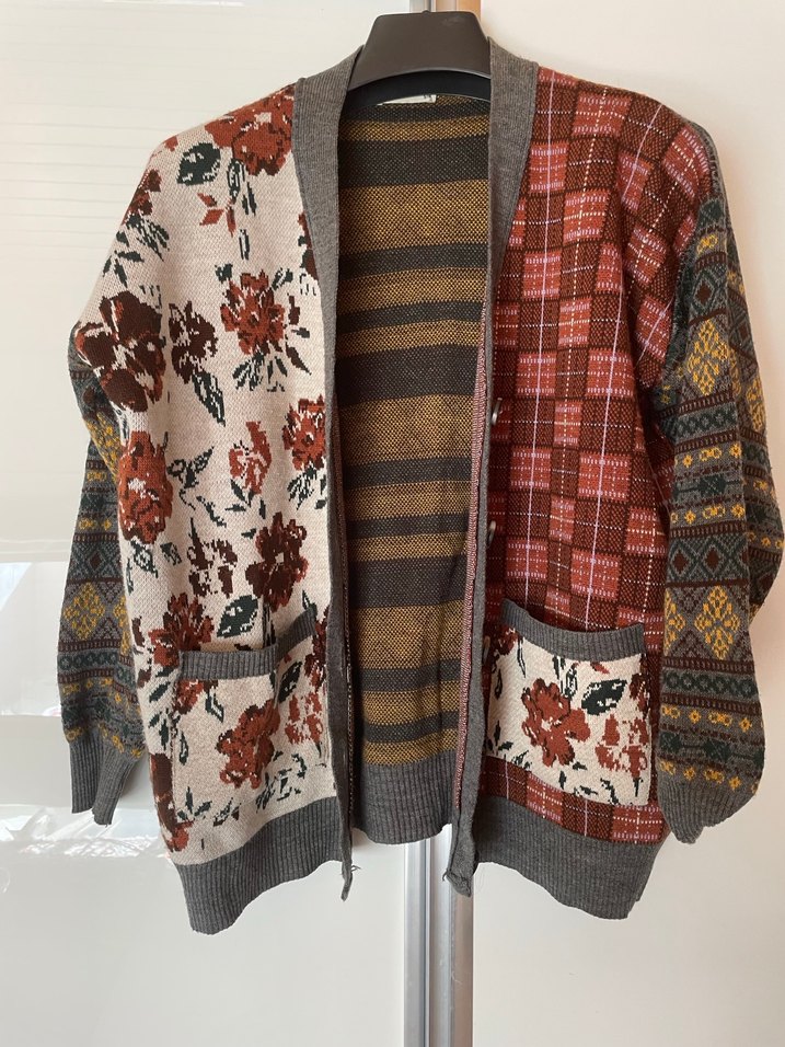 Bohem Desenli Kadın Hırka, Rahat Kesim, Midi Boy - Görsel 2