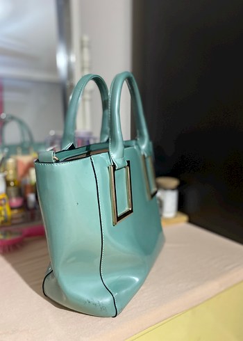 Kadın Turkuaz Deri Tokalı Çanta - Görsel 3